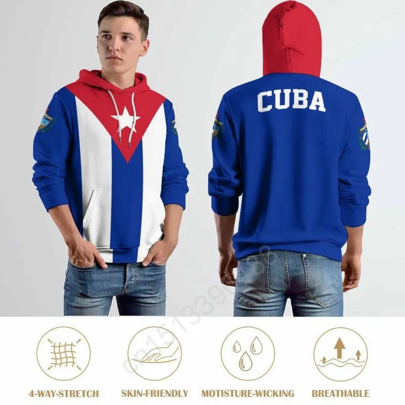 Moletom Masculino Cuba Country Flag 3D Moletom Poliéster Legal Masculino Feminino Harajuku Moletom Unissex Casual Pulôver Nome Personalizado