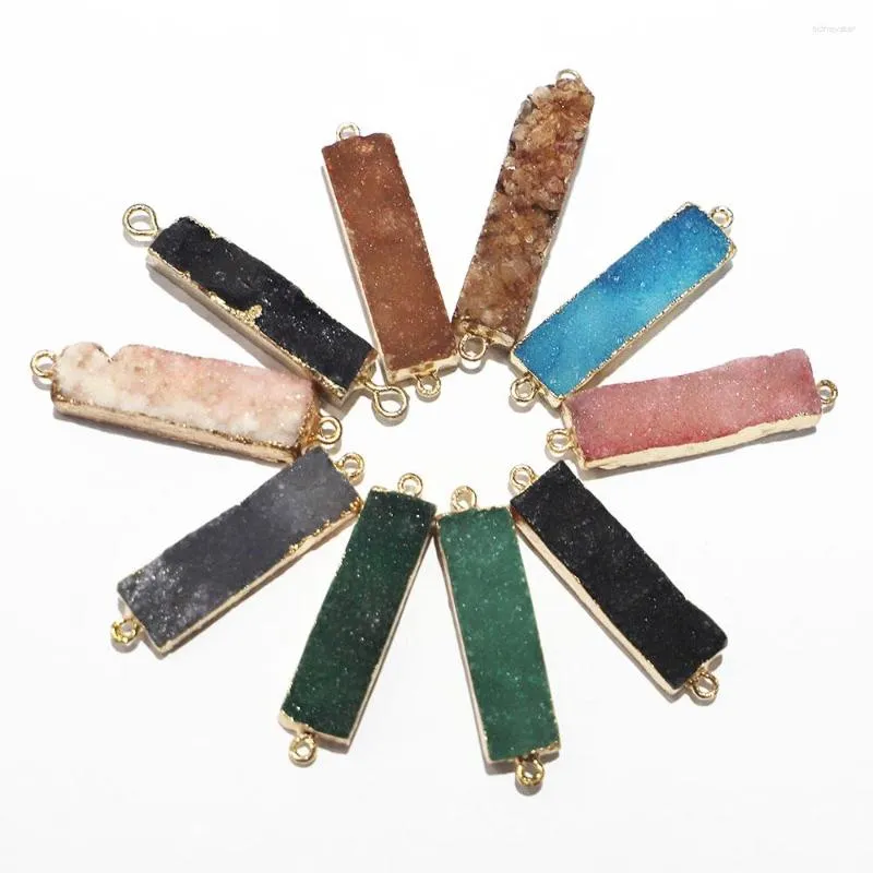 Pendentif Colliers Pierre Druzy Naturelle Double Boucle Mode Connecteur Bord Doré Métal Minéral Agate Tranche Charme Géode Rugueux Pour Bijoux