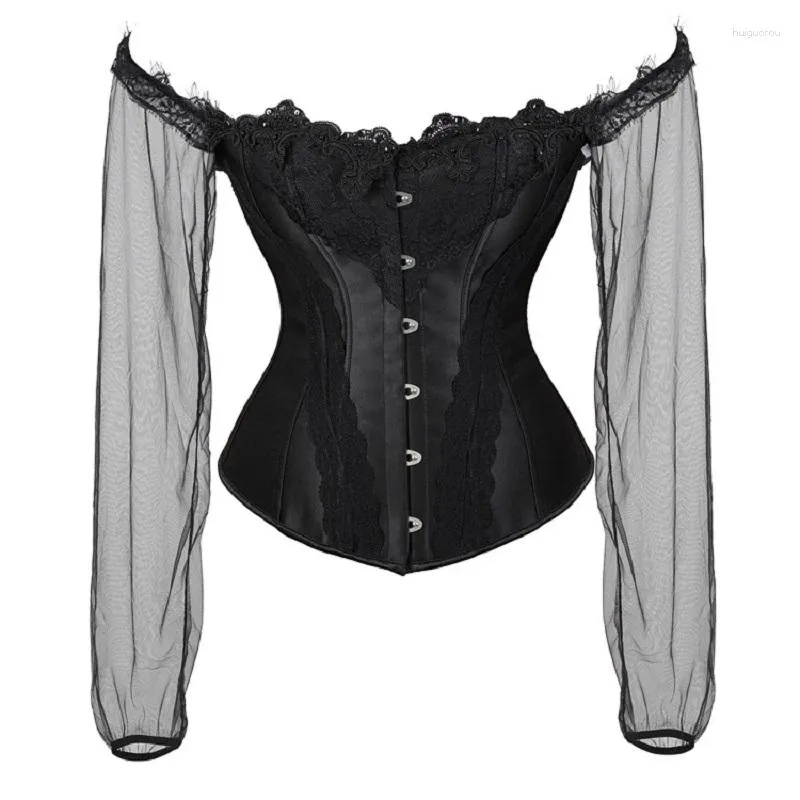 Women's Shapers Sexy Lingerie Women Corset Bustier Top Overbust Nightclub Clothing Steampunk Gothic Mesh Long Sleeves Corsets Costume
