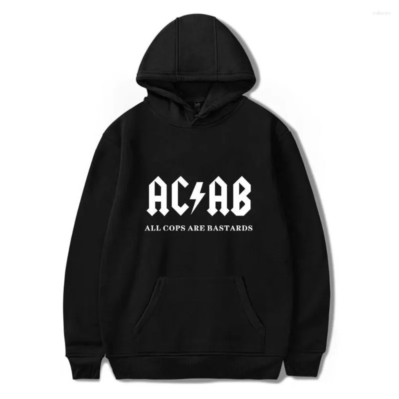 Мужские толстовины 2023 Acab Spring Text Text Graphic Print Top Top Удобная повседневная все матч Harajuku Trend Trend Unisex Hoody