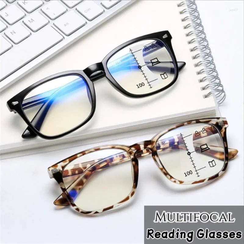 Sonnenbrille Vintage Square Progressive Multifokus-Lesebrille Damen Blaulichtblockierende Bifokalbrille Fern- und Nahbrille mit doppeltem Verwendungszweck