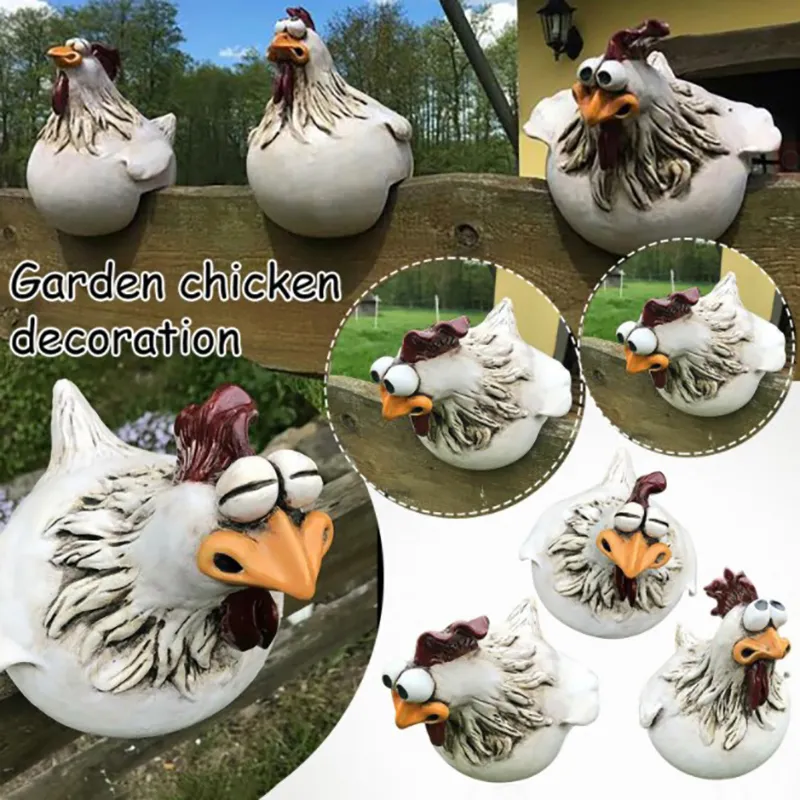 Big Eye Chicken Garden Sculpture Resin Chicken Lawn Fence Decorating Statue Home Decoration Miniature Craft Garden Statue