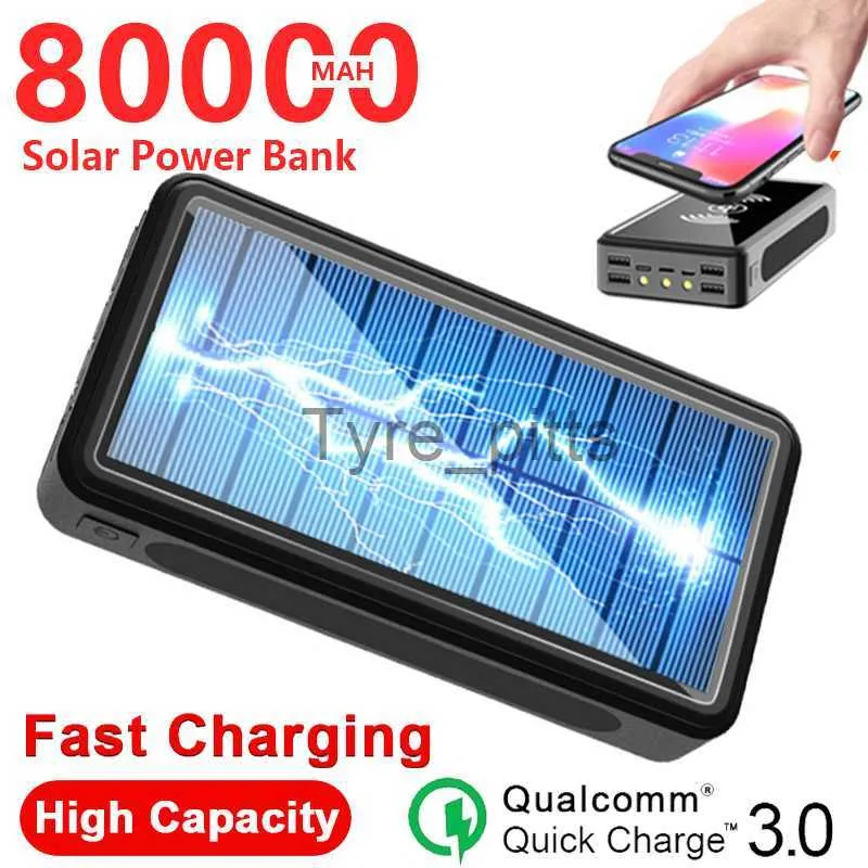 Wireless Chargers 80000mAh Wireless Solar Power Bank Fast Charger Portable Powerbank Outdoor Travel Emergency Charger for Xiaomi Samsung IPhone x0803