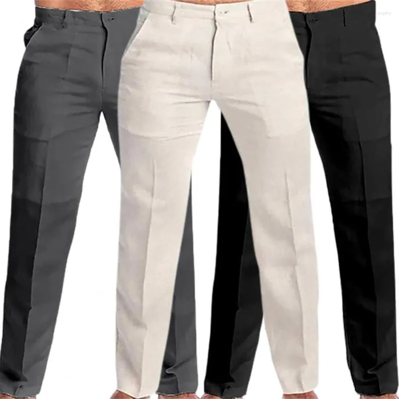Calças masculinas com botão de zíper elegante cintura média cor sólida slim fit com fecho múltiplo para lazer