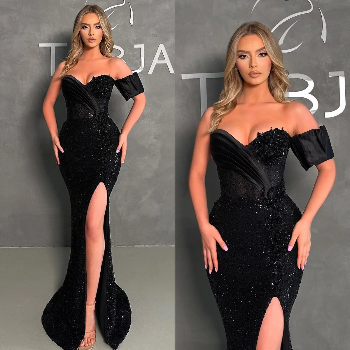 Black sequin mermaid dress hot sale
