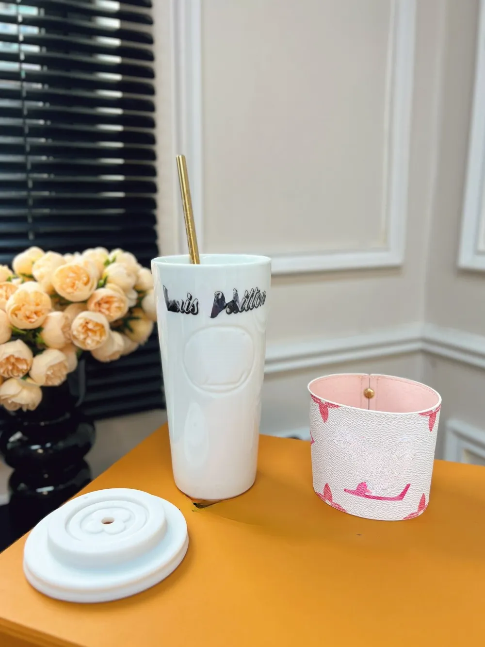 700ml 컵과 빨대 세트 세라믹 컵 캔버스 컵 커버 및 변속 가능한 실리콘 뚜껑이있는 세라믹 컵