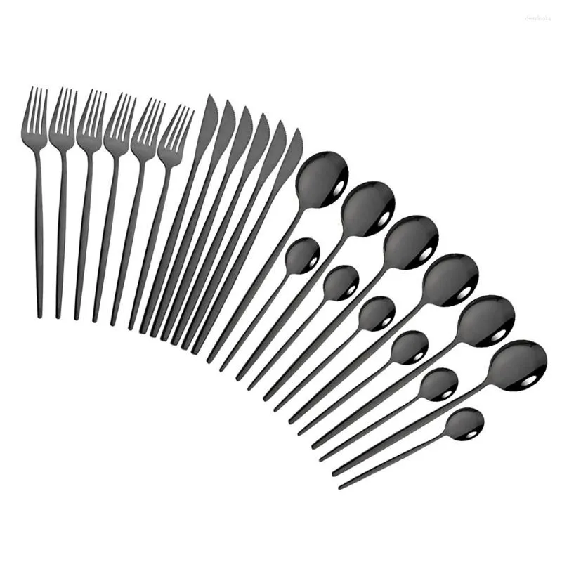 Dinnerware Sets 24pcs Black Mirror Western Set Stainless Steel Tableware Cutlery Home Fork Knife Spoon Flatware Silverware