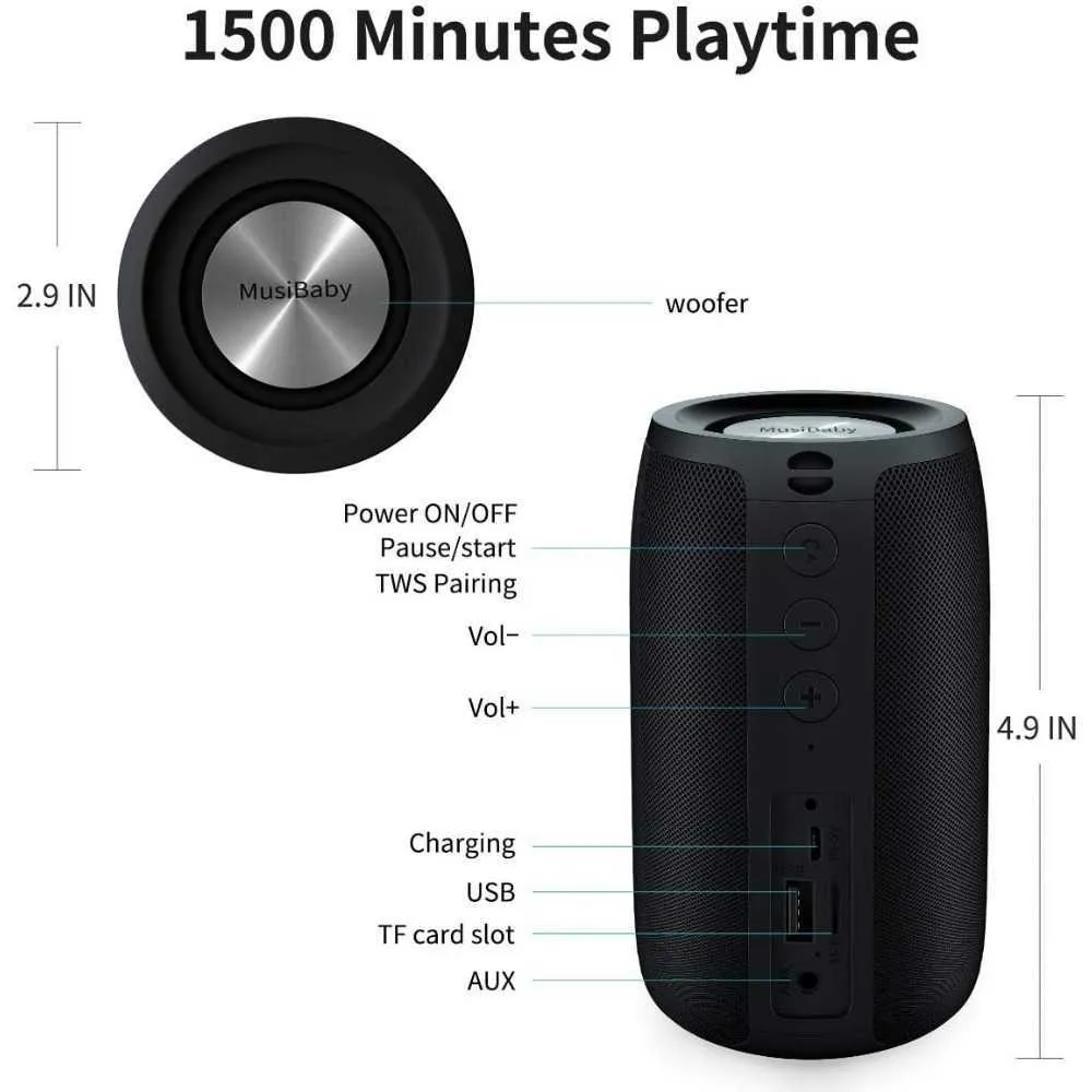 Portable Speakers Portable Outdoor Bluetooth Speakers Waterproof Wireless Speakers Dual Pairing Bluetooth 5.0 Loud Stereo Bass