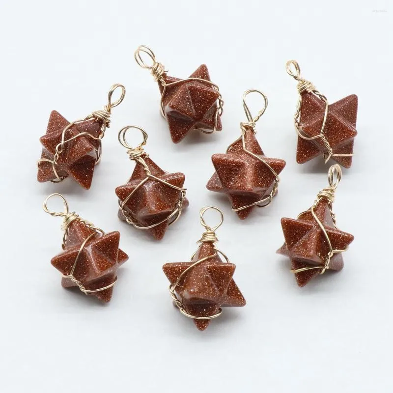 Collane con ciondolo 8PCS Red Goldstone Merkaba Star Pendenti per fare gioielli Collana Pietra Ciondola Charms Healing Chakra Crystal