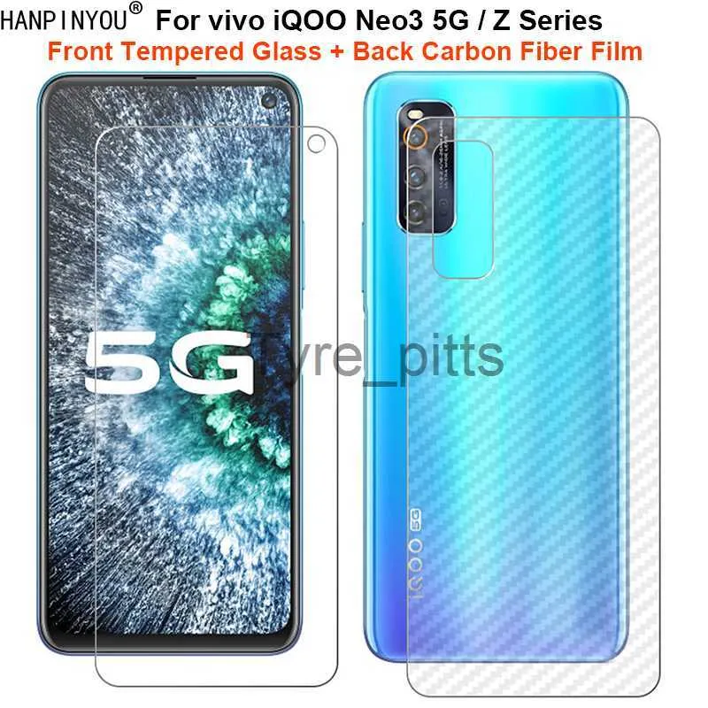 Защиты экрана сотового телефона для Vivo IQOO Neo3 Neo 3 5G Z6 Z1 Z1x Z3 Z5 Z5X Pro 1 SET = мягкая пленка углеродного волокна с мягким задним углеродным волокном + Защитник из закаленного стекла x0803