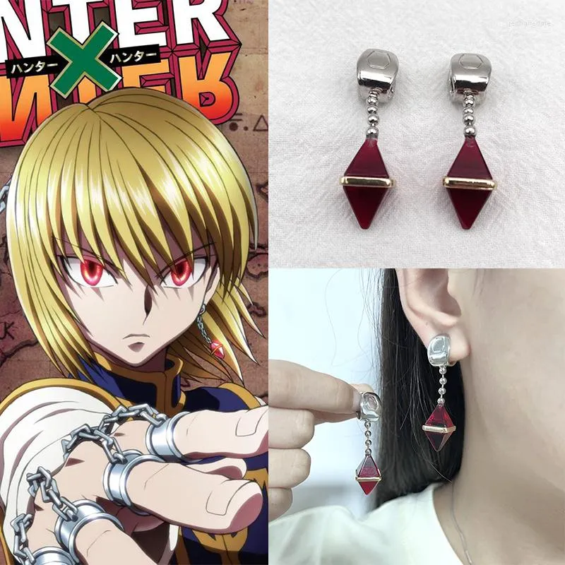 Brincos nas costas Anime X Kurapika Cosplay Para Mulheres Homens Red Stone Drop Ear Clip Jóias Presente de Natal