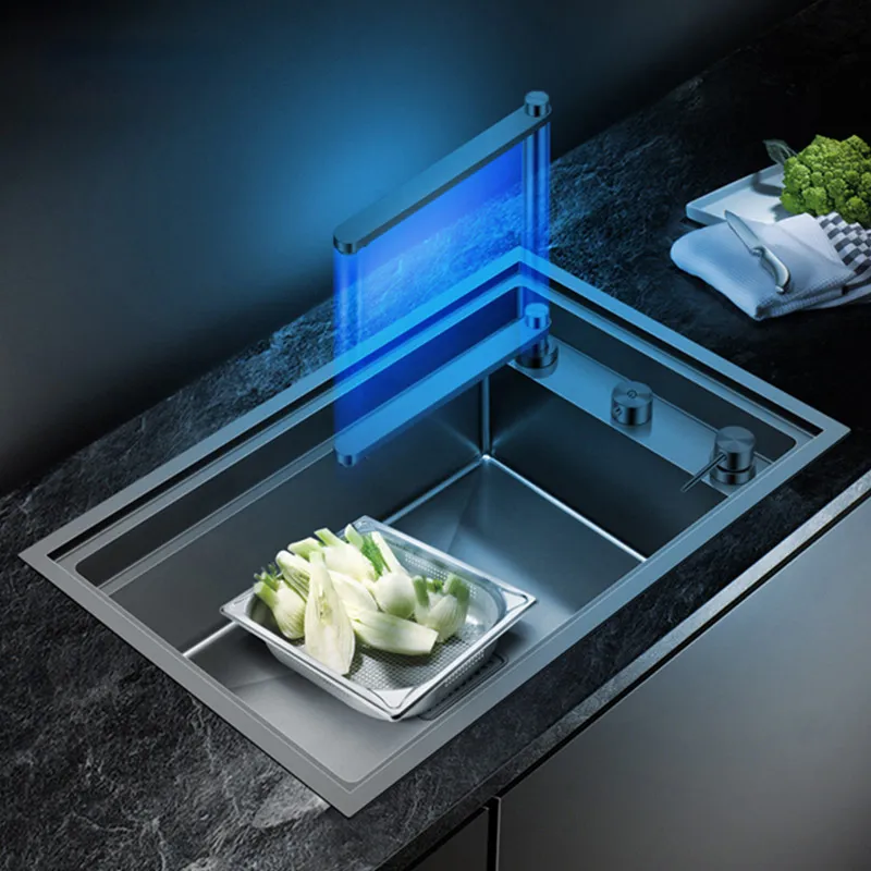 Nouvel évier de cuisine caché à Double couvercle nanomètre en acier inoxydable 304 épaisseur 4mm évier de cuisine simple brossé à la main