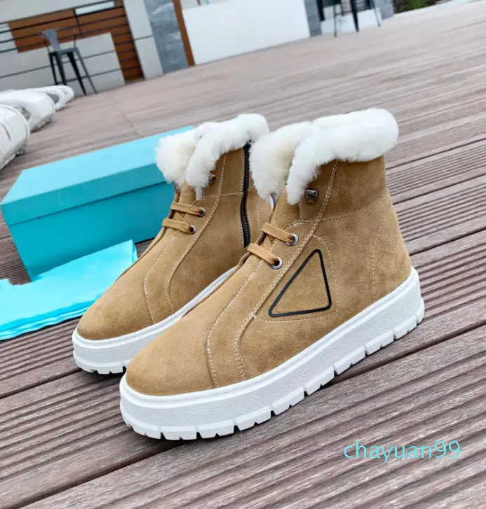 Designer Women Nylon Booties Autumn winter High cylinder wool Warm Suede lace-up bootie Snow boots fashion high-quality Casual leather Padded Nappa Sneaker