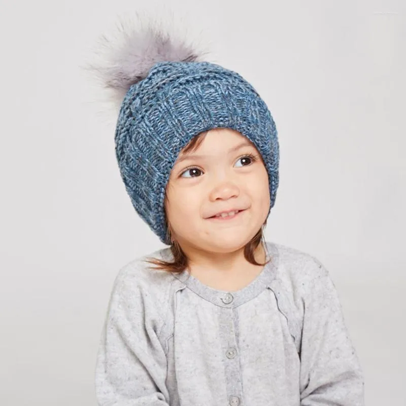 Berets Hut Winter Kinder Beanie Mädchen Jungen Stricken Fleece Futter Pompom Herbst Warme Skifahren Zubehör Für Baby Kleinkinder