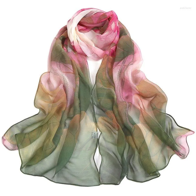 Шарфы Женщины цветочные печати пляж шелковые шарф шарфы Женские длинные обертывания шифоновые солнцезащитные крема Хиджаб мода