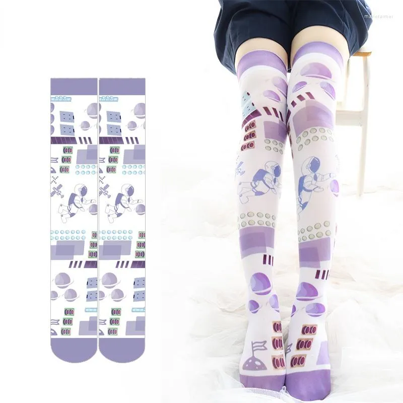 Women Socks Japanese Sexy Cute Women's Stockings Gothic Lolita Girls Anime Long Over Knee Thigh High Harajuku Print Tights