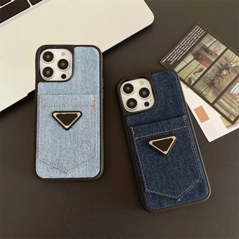 Designer Apple 14 Custodia per cellulare Tasca per carte di jeans personalizzata 13Promax Custodia protettiva per telefono da donna con logo in metallo All Inclusive