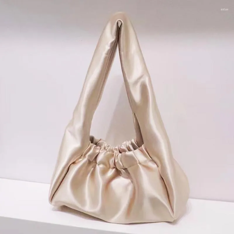 Evening Bags Korean Hobos For Women Luxury Designer Handbags And Purses 2023 In Nylon Satin Ruched Decoration Small Shoulder Cloth