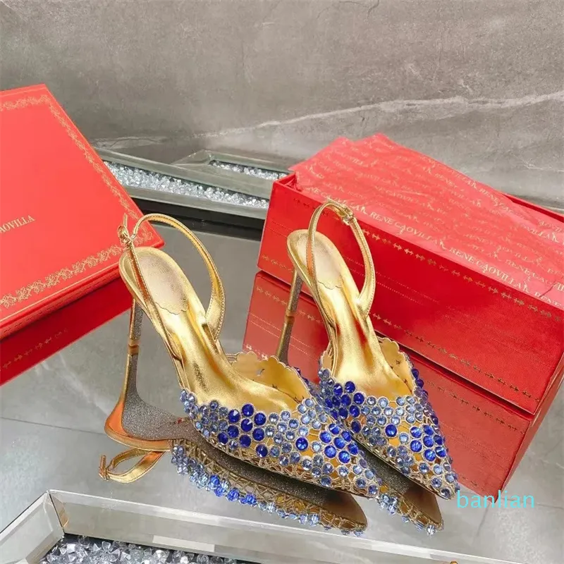 Moda sandalet tasarımcısı yüksek topuklu 7.5 cm kadınlar düğün ayakkabıları kristal dekorasyon gerçek deri ayak parmağı sivri ayak bileği kayış tokası elbise ayakkabı
