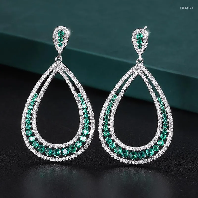 Boucles d'oreilles pendantes Q2023 Vintage goutte d'eau exagérée pour les femmes luxe argent couleur laboratoire émeraude rubis bijoux de fête de mariage