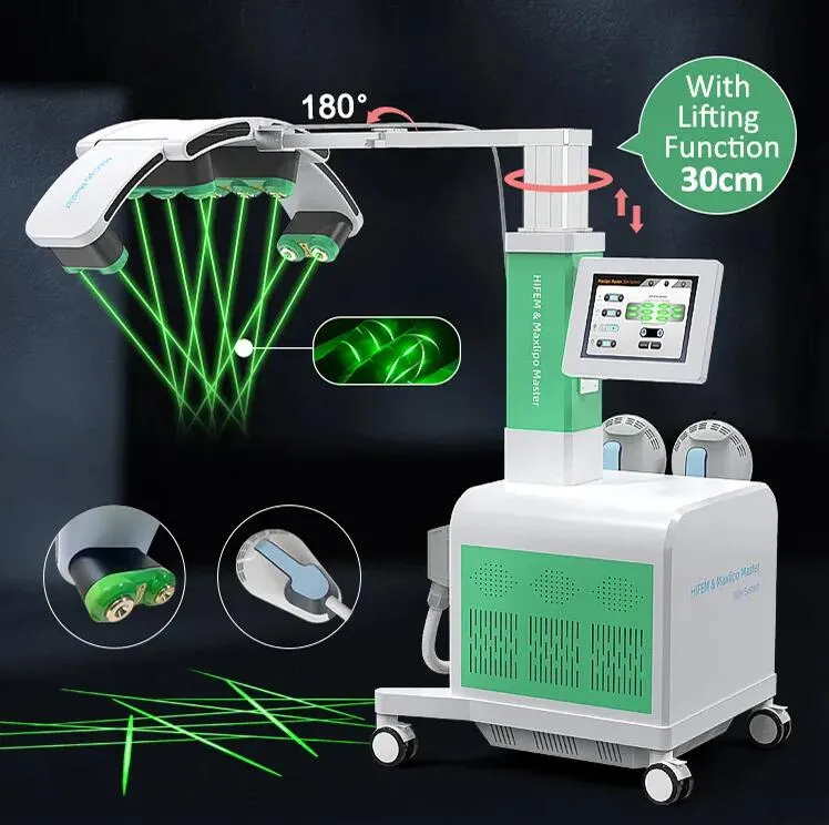 عيادة استخدام 10D Maxlipo Master Slaser Laser Red Green Light Therapy Machine مع آلة تخفيض الدهون الكهرومغناطيسية آلة فقدان الدهون