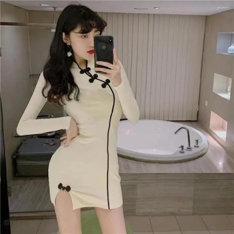 Etnik Giyim Lady Cheongsam Cosplay Seksi Kadın Çin tarzı Moda İnce Qipao Split Mini Elbise Gece Kulübü Bodycon Vestidos Oriental