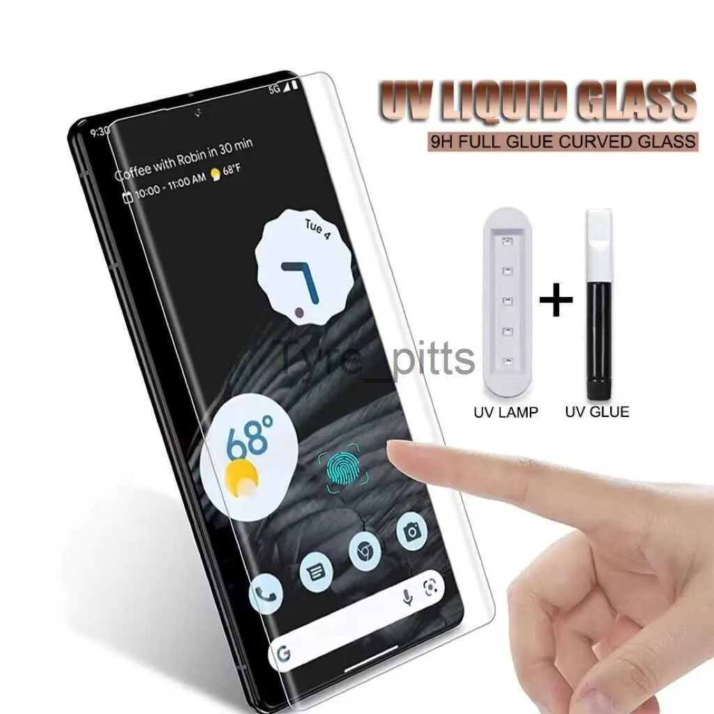 Schermbeschermers voor mobiele telefoons 3 STKS UV-vloeistof Gebogen Volledige lijmdekking Gehard glas voor Google Pixel 7 6 Pro 5G 7pro Screen Protector Film Vingerafdruk Unloc x0803