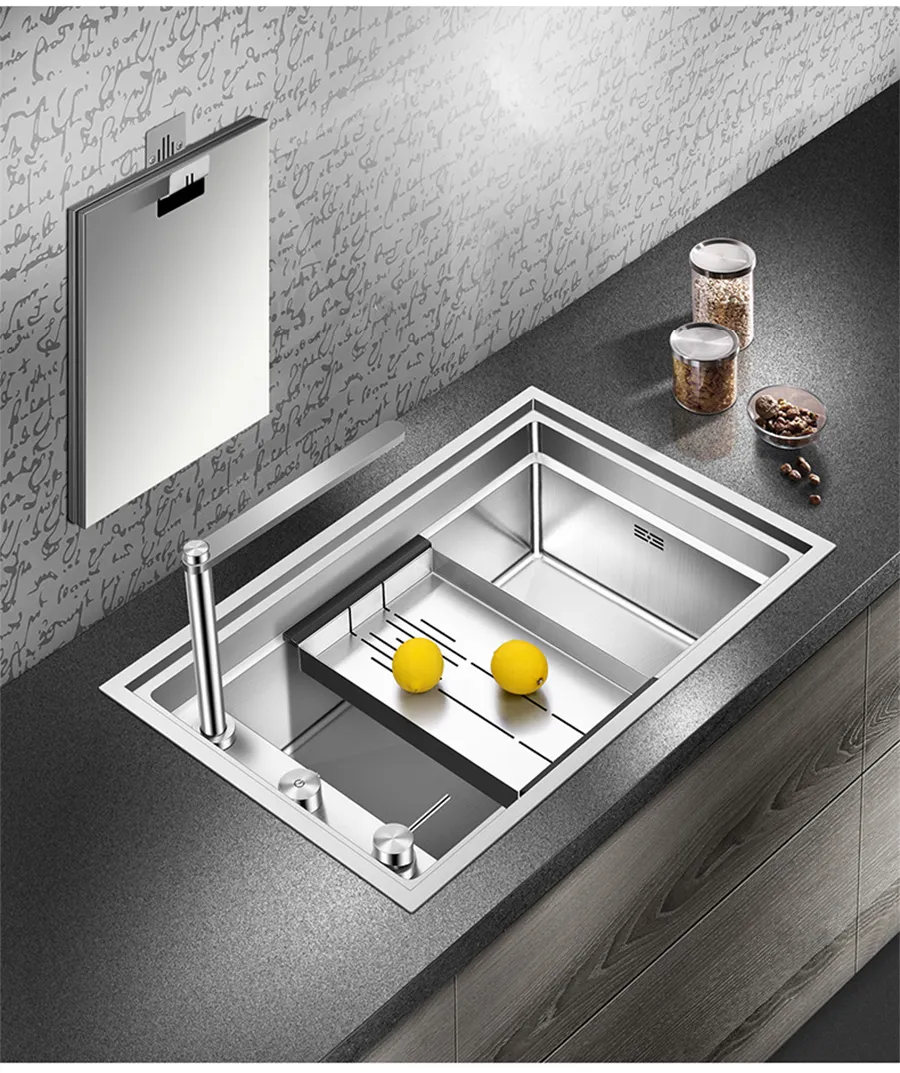 New kitchen Sink Double Cover hidden Single Large Size 304 Stainless Steel 4mm Thickness Handmade Brushed kitchen Sink