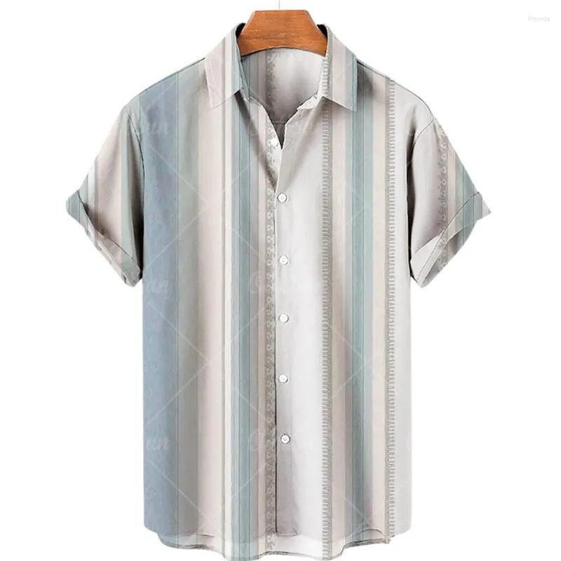 Camisas casuais masculinas camisa de verão listrada botões havaiano manga curta xadrez top moda praia preto e branco para roupas