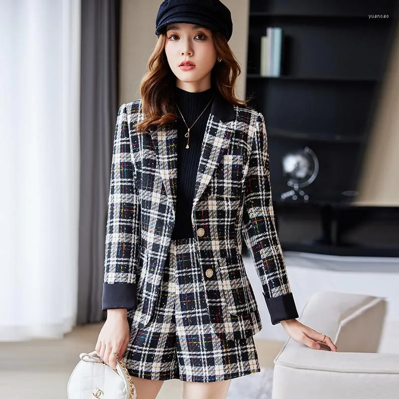 Tute da donna Elegante abito da donna in tweed profumato Giacca da giacca Cappotto e corto Completo da due pezzi Completo invernale Jacquard Prom Party Work Plaid