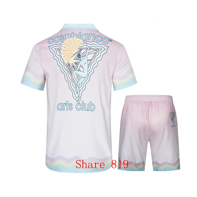 Tute da uomo Ripple Clud Donna Arancione Stampa Casablanca Arts Club Set corto in seta sottile Uomo Donna Hawaiian Beach Surf Mesh Pantalone corto 230803