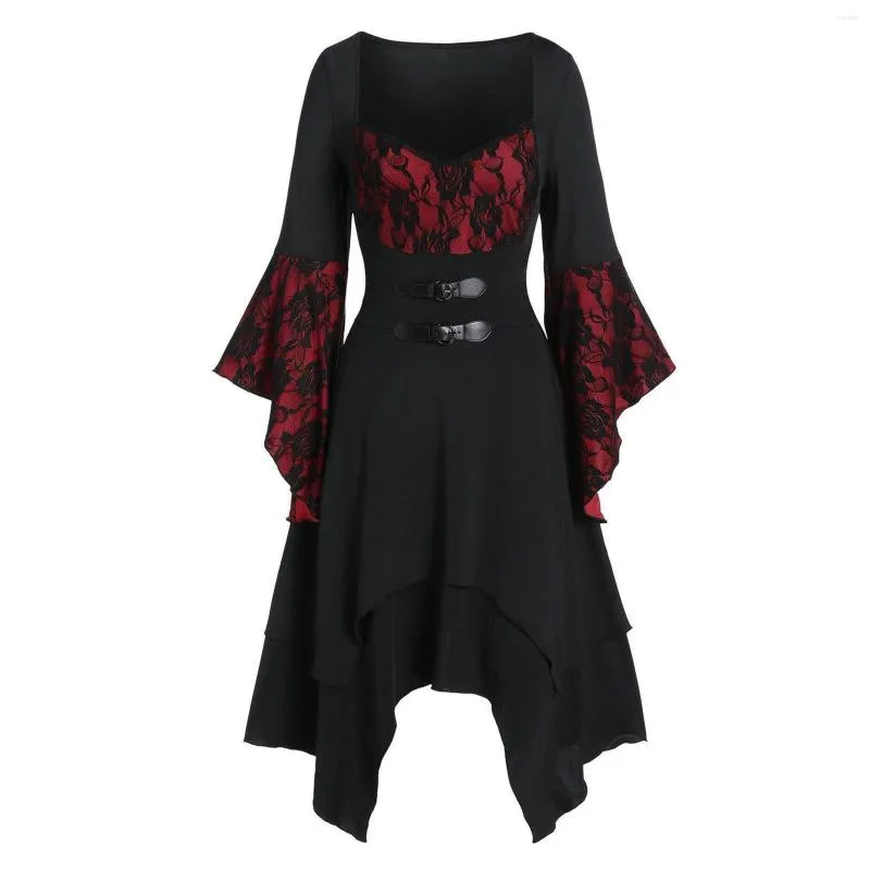 Casual Dresses For Women Fashion Halloween Gothic Cosplay Costumes Lace Punk Party Gown Vintage Dress Irregular Hem