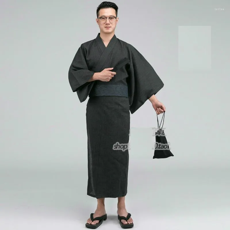 Roupa étnica Yukata Homem Longo Estilo Japonais Conjunto Pijama Roupão de Banho Homme Samurai Kimono Roupas Asiáticas Homewear Robe Tradicional