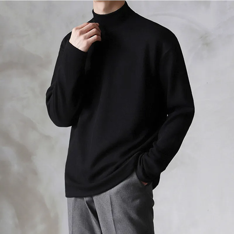 Camismos masculinos Yasuk Primavera Autumn Inverno Solidado Casual Casual Turtleneck Men Loja Bottom Double Faced Sweater de veludo simples quente Bigsize 230803