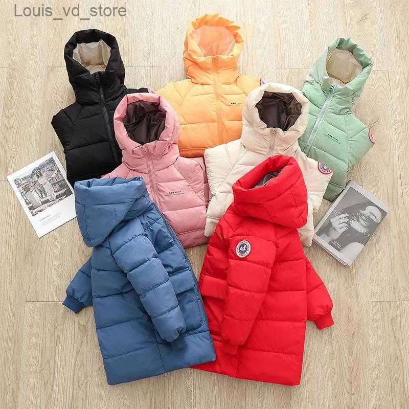 Down Coat Down Coat Baby Boys Jackets Winter Coats Children Thick Long Kids Warm Outerwear Hooded For Girls Snowsuit Overcoat Clothes Solid Color T230803