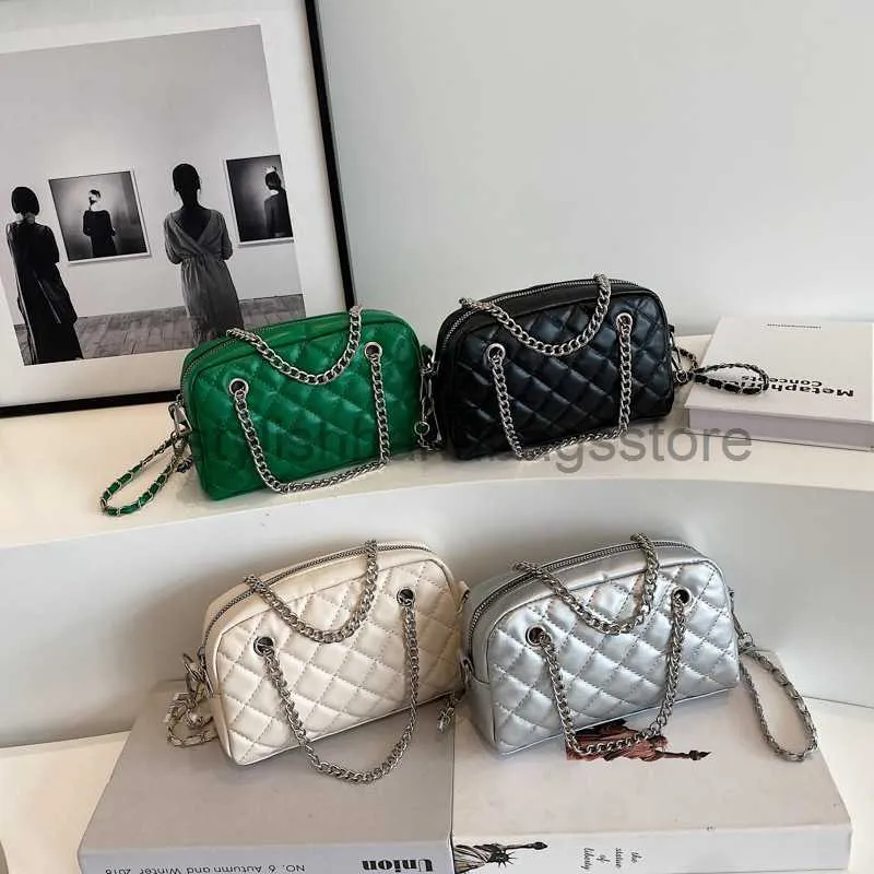 Shoulder Bags Niche design 2023 new Korean pastoral casual fashion solid color diamond grid chain single shoulder underarm small square bagstylishhandbagsstore