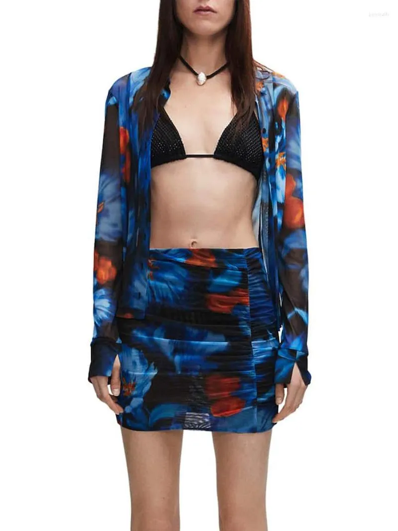 Robe Deux Pièces Femme S Y2K 2 Set Crop Top À Manches Longues En Maille Avec Mini Jupe Moulante - Tenue D'été Parfaite Pour Sortir Et Streetwear