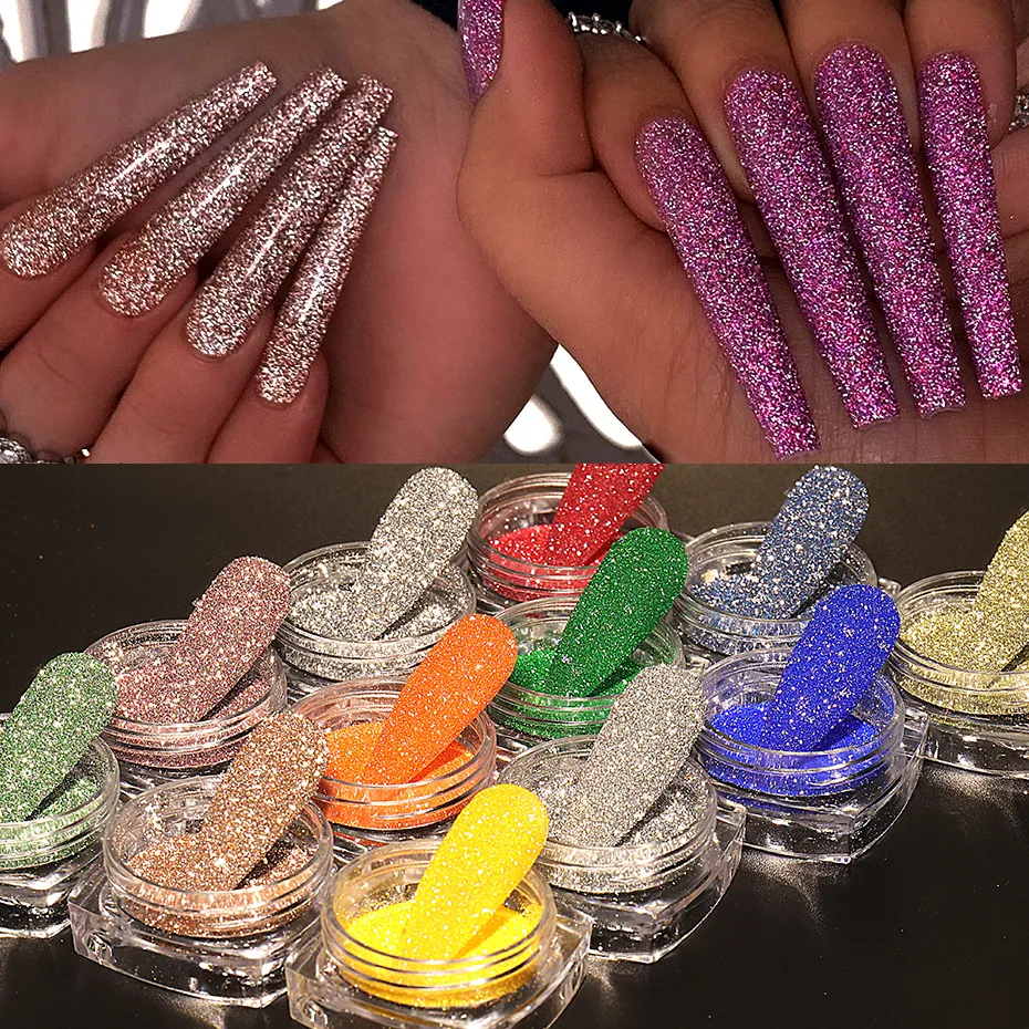 Nail Glitter 12st Reflective Flashy Powder Sparkly Diamond Silver Pigment Crystal Sequin Diy Chrome Manicure Decor 230802