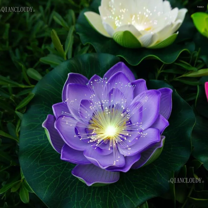 Decorative Flowers 3 Pieces Artificial Purple LED Optic Fibre Light Lotus Leaf Lily Waterproof Pond Floating Wedding PARTY Decoration D23