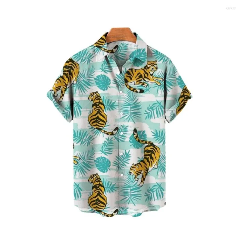 Men's Casual Shirts Hawaiian Bird Animal Print Shirt Summer Vacation Oversized 3D Flower Retro Short Sleeved Top Luxurious Street Trend