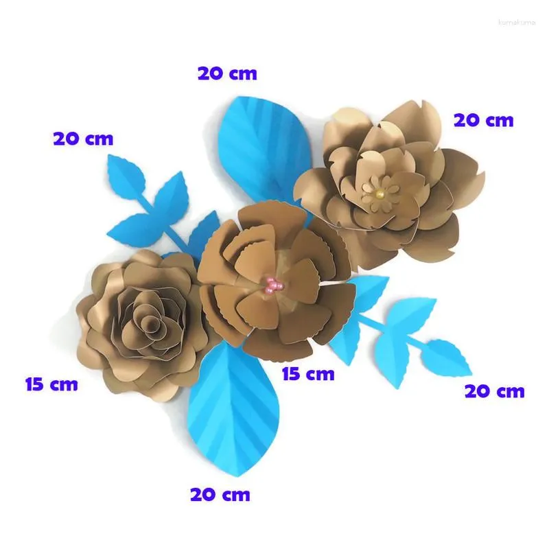 Decorative Flowers DIY Giant Paper Artificial Rose Fleurs Artificielles Backdrop 3pcs 4 Leave Wedding Party Decor Nursery Gold