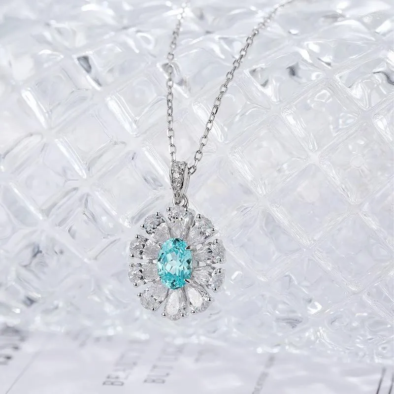 Chaînes Pirmiana 1.34ct Lab Grown Paraiba Saphir Collier S925 Argent Fiançailles Femmes