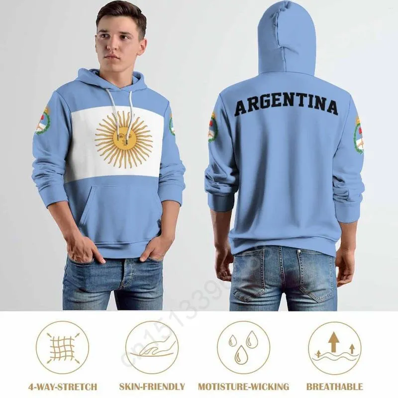 Erkek Hoodies Arjantin Ülke Bayrağı 3D Hoodie Polyester Serin Erkekler Kadınlar Harajuku Sweatshirt Unisex Sıradan Pullover Özel Adı