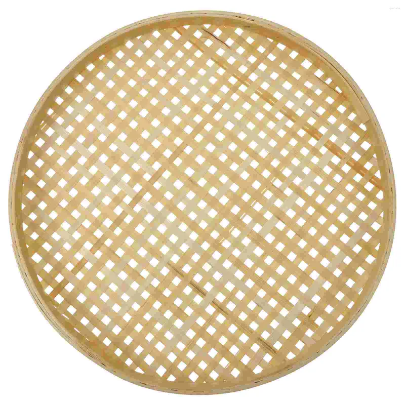 食器セットは、キッチン用のプラッターの伝統的なラタンフラットウィッカートレイトレイトレイフルーツティーバスケットストレージオーガナイザーをサービングする織りの丸い丸い