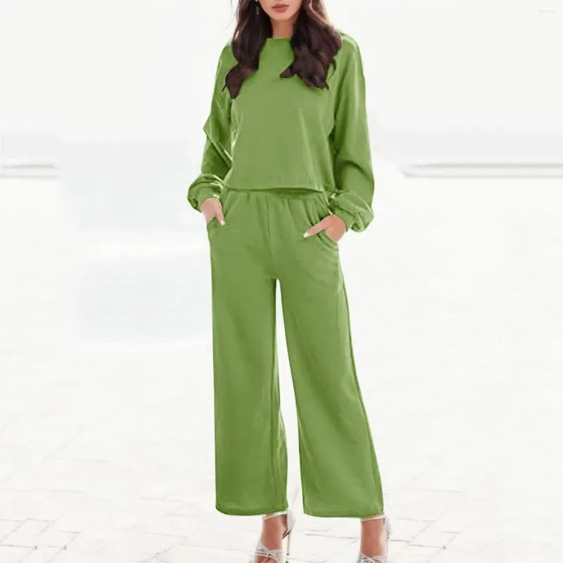 Women's Two Piece Pants 2023 Ladies Classic Wide Floor-Length Solid Loose Women Trousers Spring Autumn Vintage Tops & Female Set
