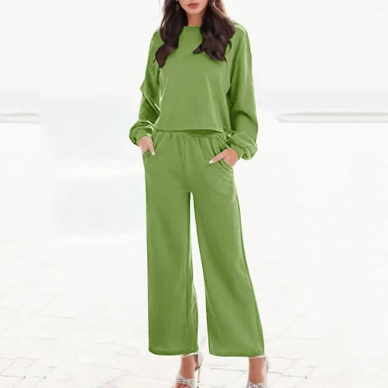 Kvinnors tvådelar Pants 2023 Ladies Classic Wide Floor-Length Solid Loose Women Trousers Spring Autumn Vintage Tops Female Set