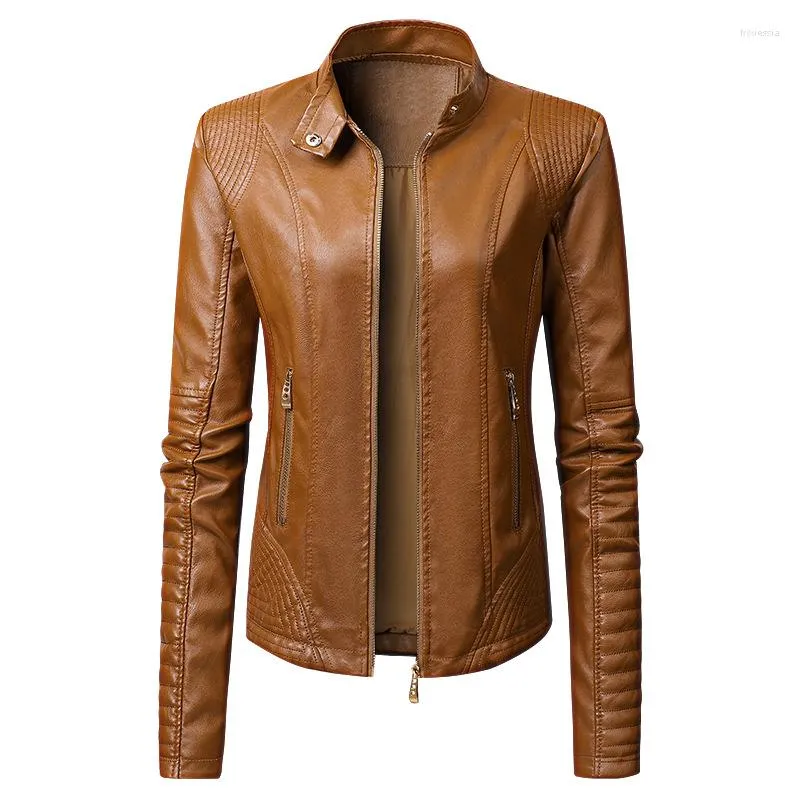 Veste de printemps en cuir pour femmes 2023 Slim Fit Vêtements de moto Punk Mode courte et manteau Pu Noir