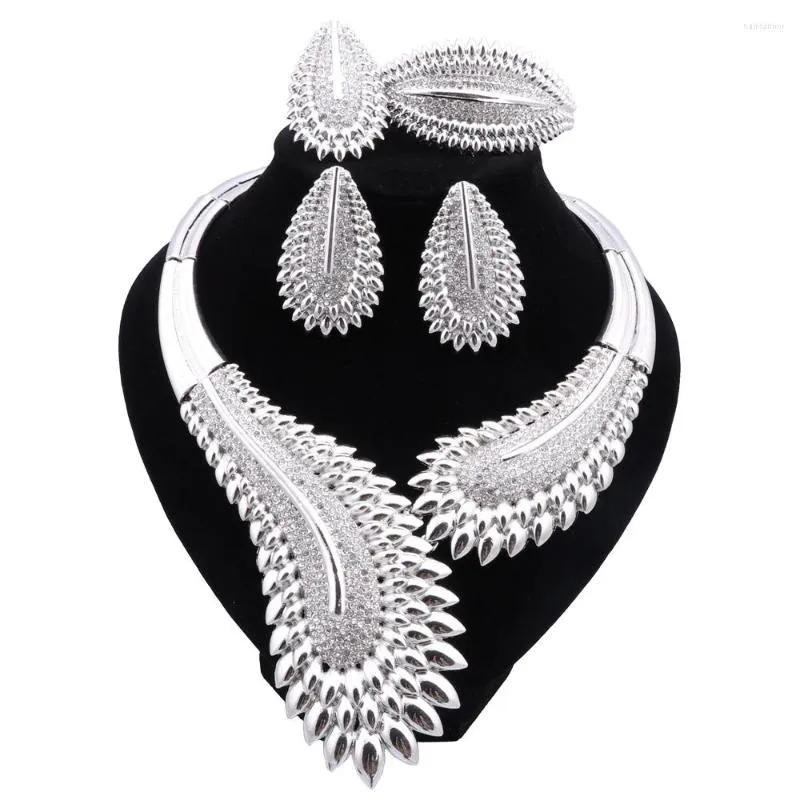 Collier boucles d'oreilles ensemble CYNTHIA italien plaqué or bijoux couleur argent mode cristal et Bracelet anneau pour les femmes