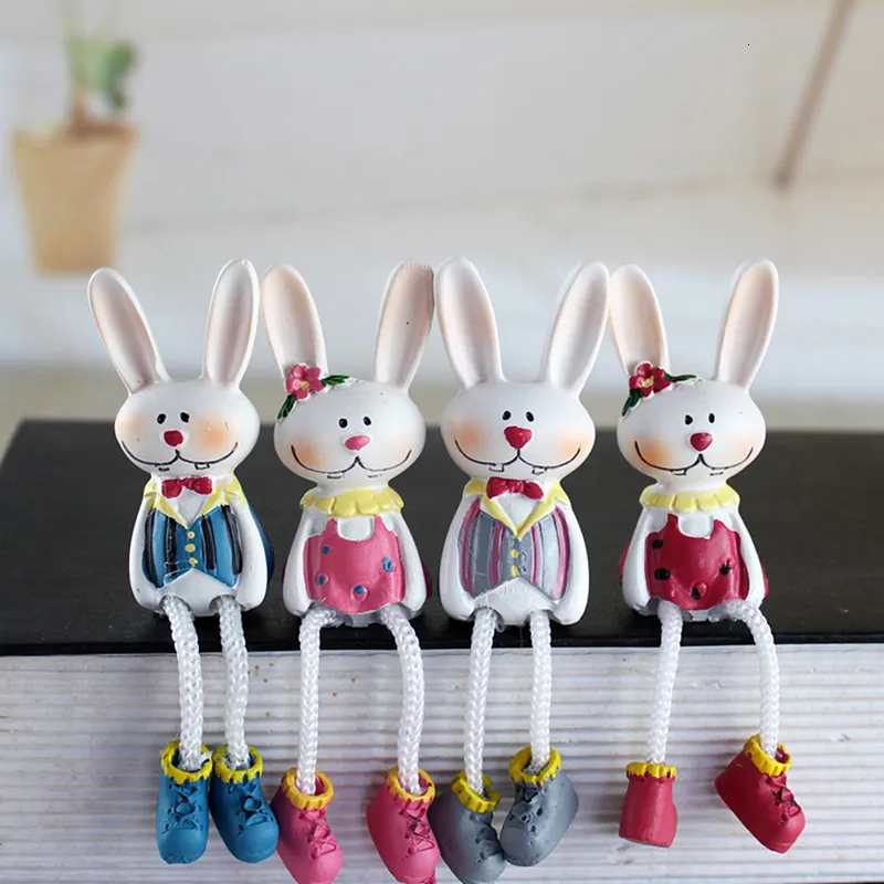 4Pcs/set Cute Rabbit Statue Bunny Figurine with Long Legs Rabbit Doll Resin Bunny Figurine for Home Tabletop Decor Easter Gift