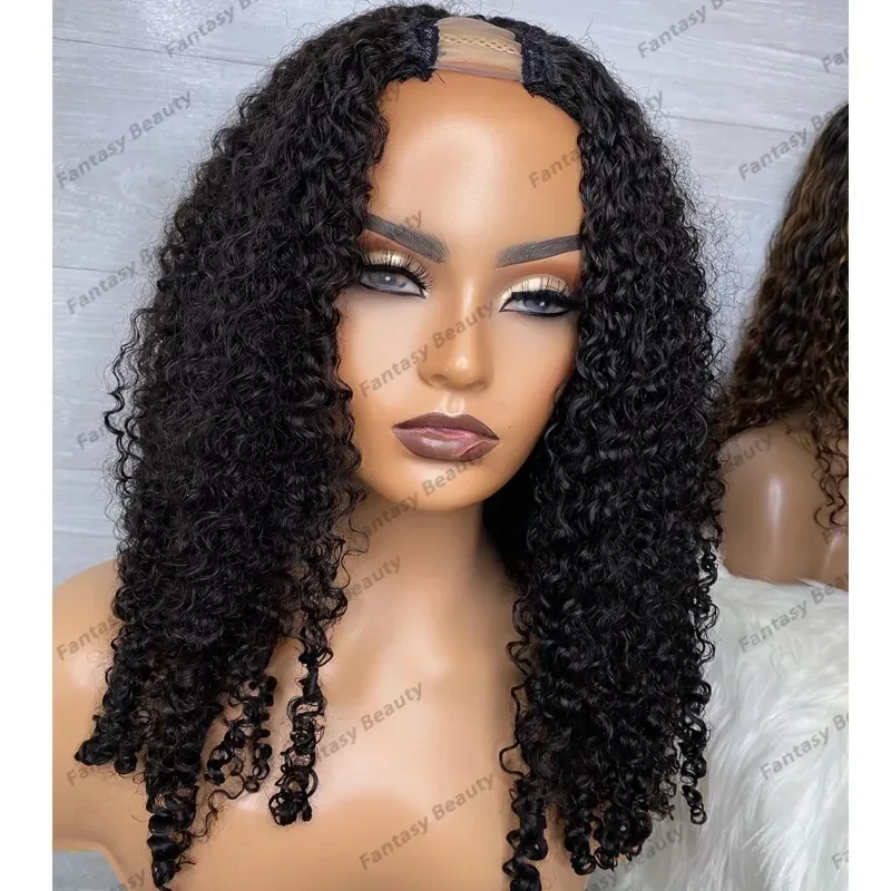 Perucas de cabelo humano em forma de U tamanho U 1x4 para mulheres negras não processadas 100% cabelo humano 1x4 Middle V Part 3B Afo Kinky Curly Wigs